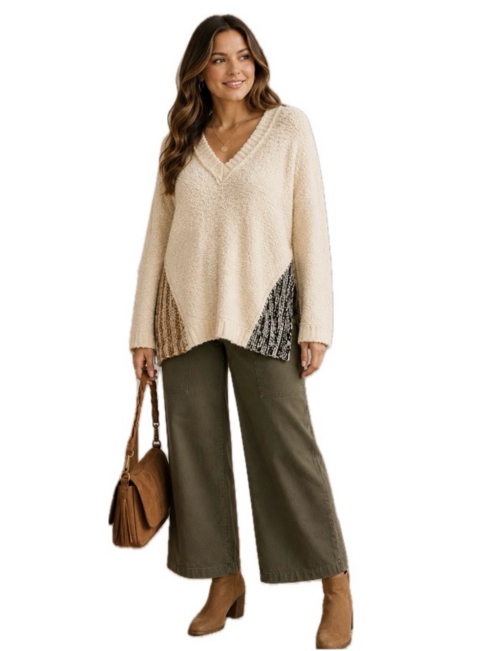 POL, Cozy Cream V-Neck knit Sweater, Size L
